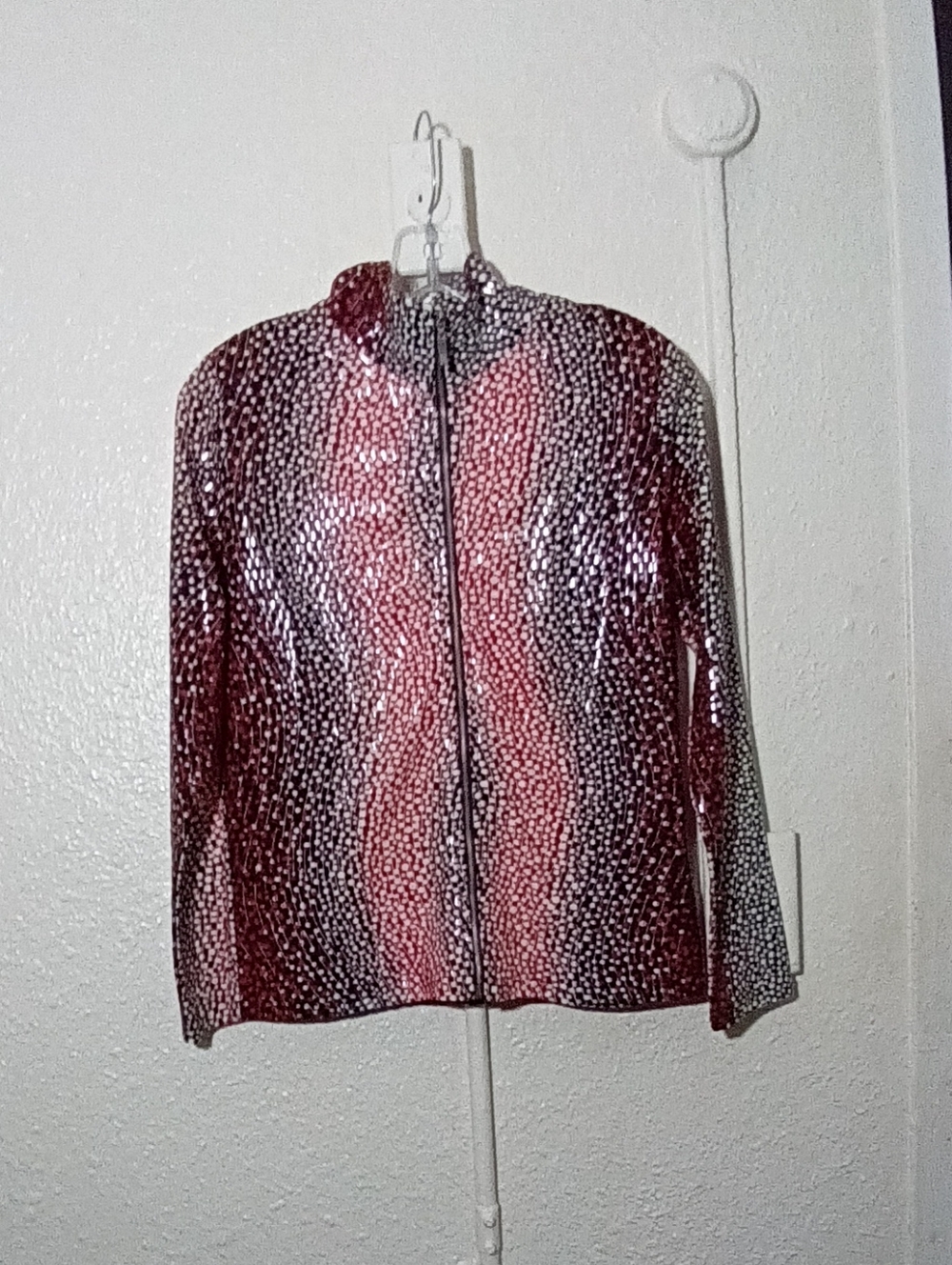 Birch & Hill red/black polka dot zip up shirt